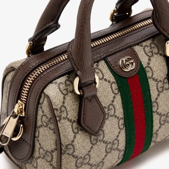 Gucci Beige and Brown Satchel with Green Stripe with Dustbag - Picture 3 of 4